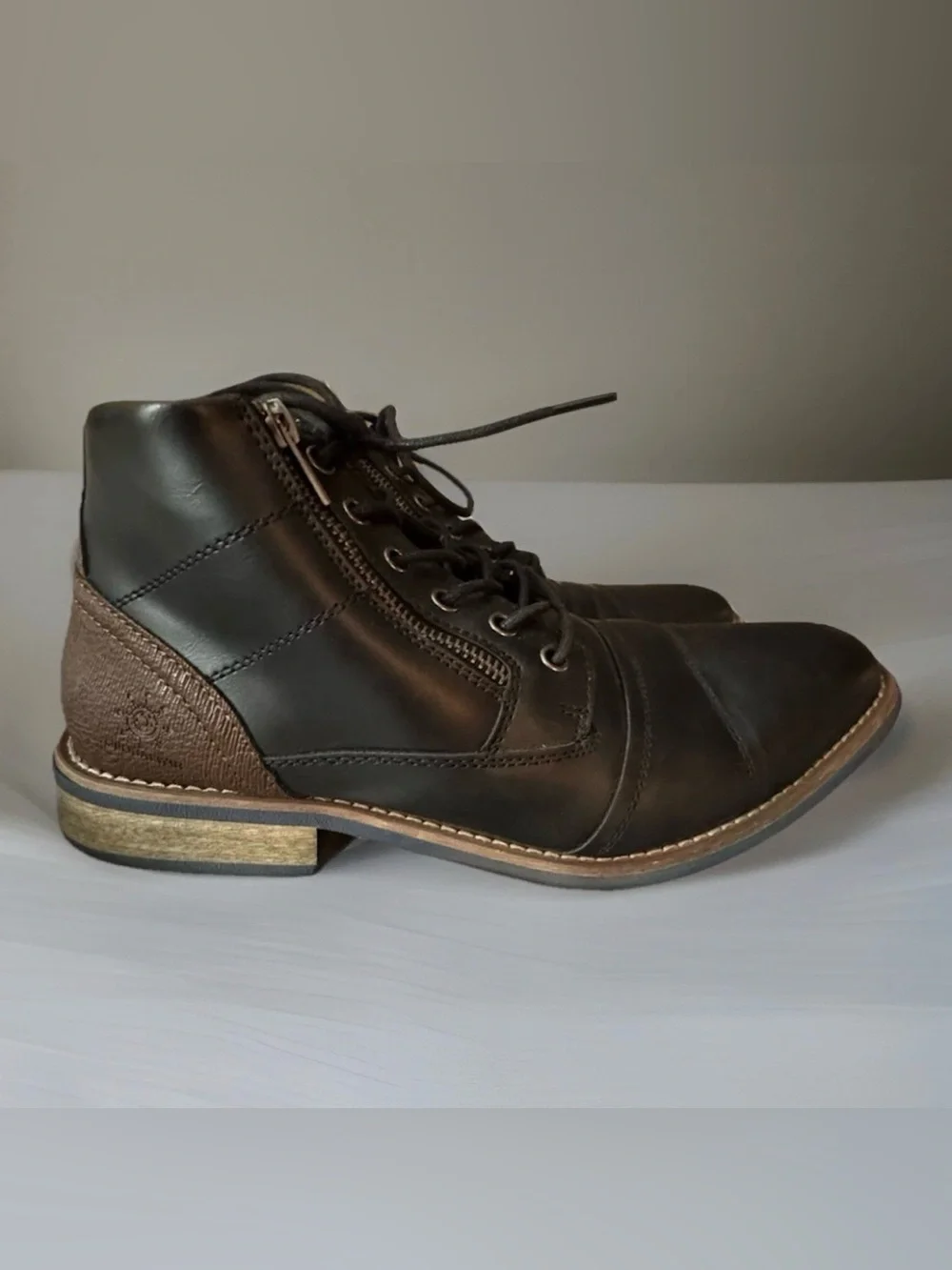 Global Win Tan Black Gray Leather Fashion Ankle Boots Round Toe Zipper Men’s 7.5